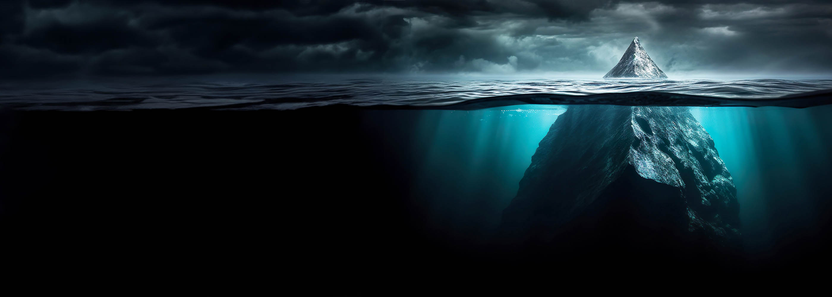 Die Spitze eines Eisbergs ragt aus dem Wasser.